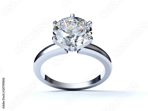 Close-up diamond engagement ring isolated on white background photo
