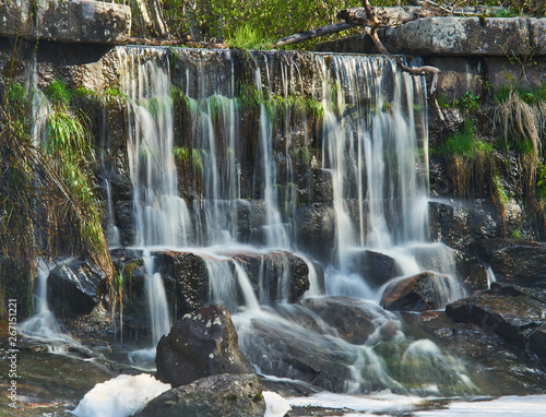 Fototapeta Naklejka Na Ścianę i Meble -  Old dam and waterfall in spring time