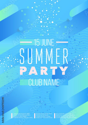 Vertical light blue dance party background with graphic elements and text. 