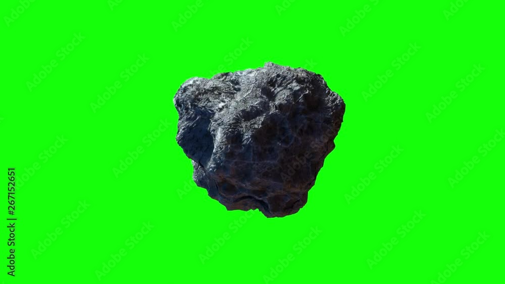 asteroid meteorite revolves close-up render 3D on green background asteroid meteorite revolves close-up render 3D on green background