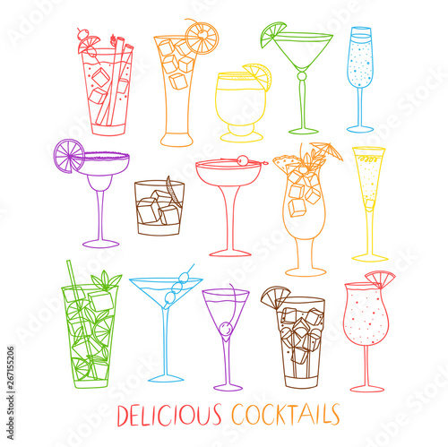 Set of doodle cocktails.