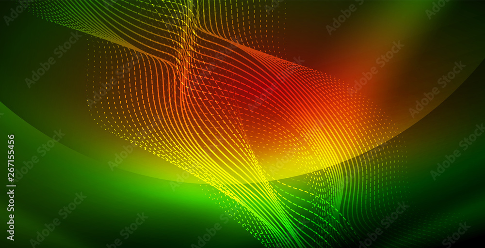 Glowing abstract wave on dark, shiny motion, magic space light. Techno abstract background Glowing abstract wave on dark, shiny motion, magic space light. Techno abstract background