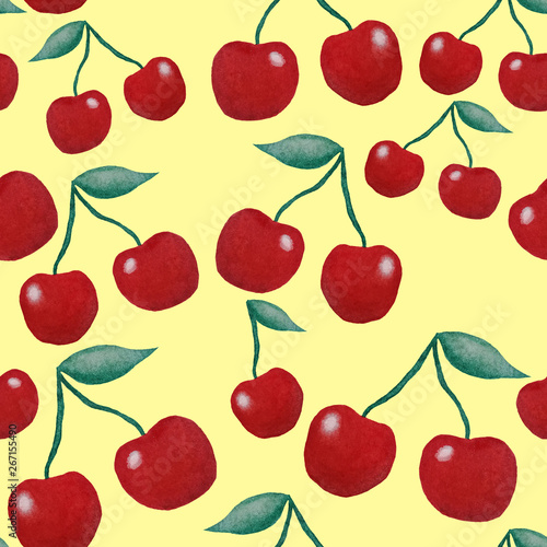 cherry watercolor pattern. For design and decoration of fabric, paper, Wallpaper, packaging