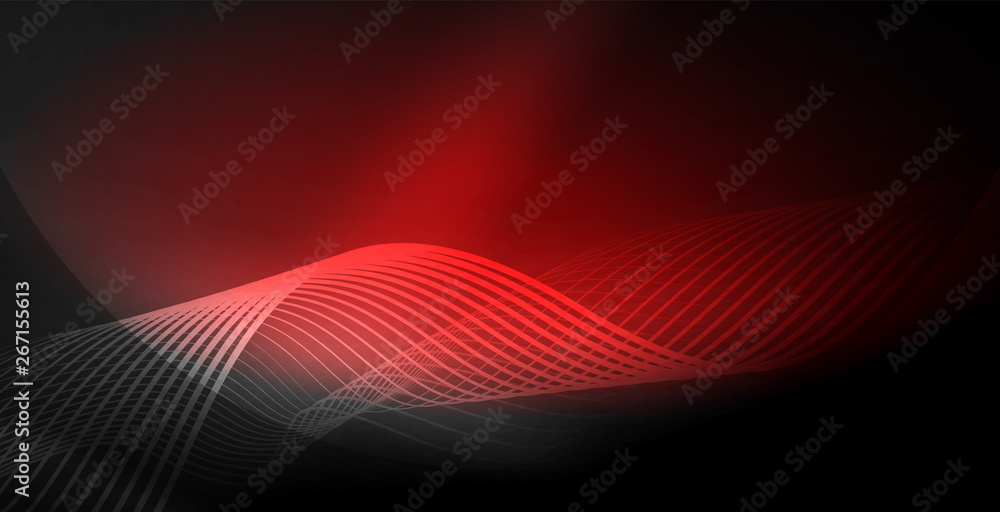 Obraz premium Glowing abstract wave on dark, shiny motion, magic space light. Techno abstract background