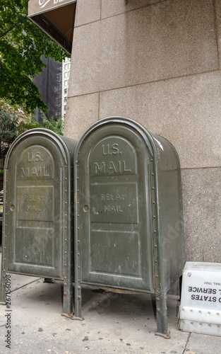 two army green old usa mail boxs nyc photo