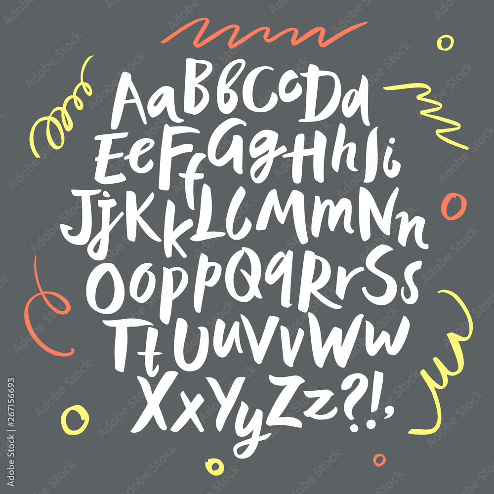 Upper and lower case brush pen font.