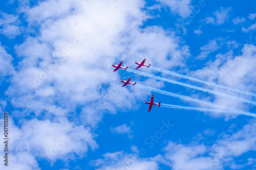 Aircraft fly in the blue sky (Israeli independence day airshow)