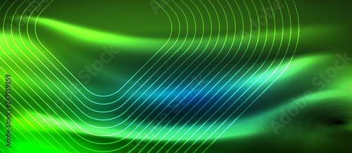 Neon glowing techno lines, hi-tech futuristic abstract background template with square shapes