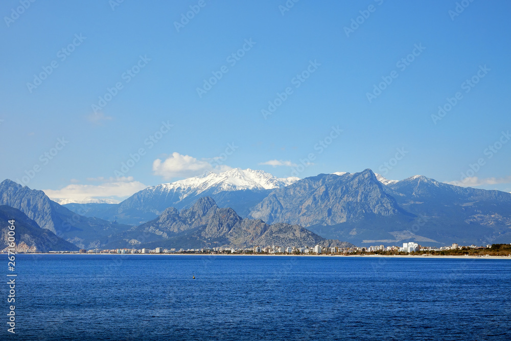 landscape image of high mountains over clear sky in Antalya city, Turkey landscape image of high mountains over clear sky in Antalya city, Turkey