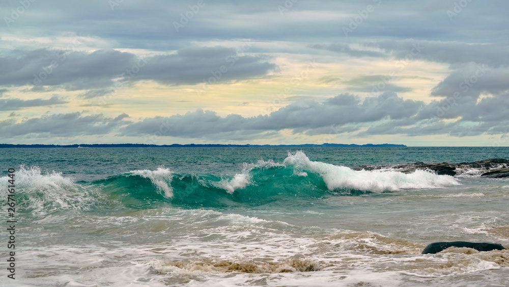 Ocean splashing waves, Pacific ocean, Contadora island
