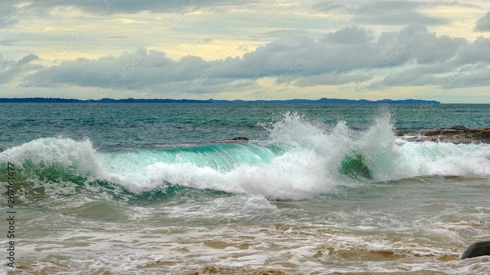 Ocean splashing waves, Pacific ocean, Contadora island