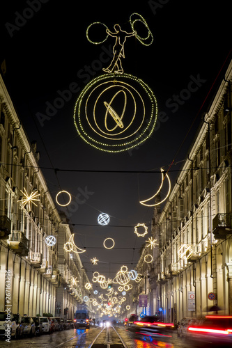 Italy, Turin, via Po Christmas lights
