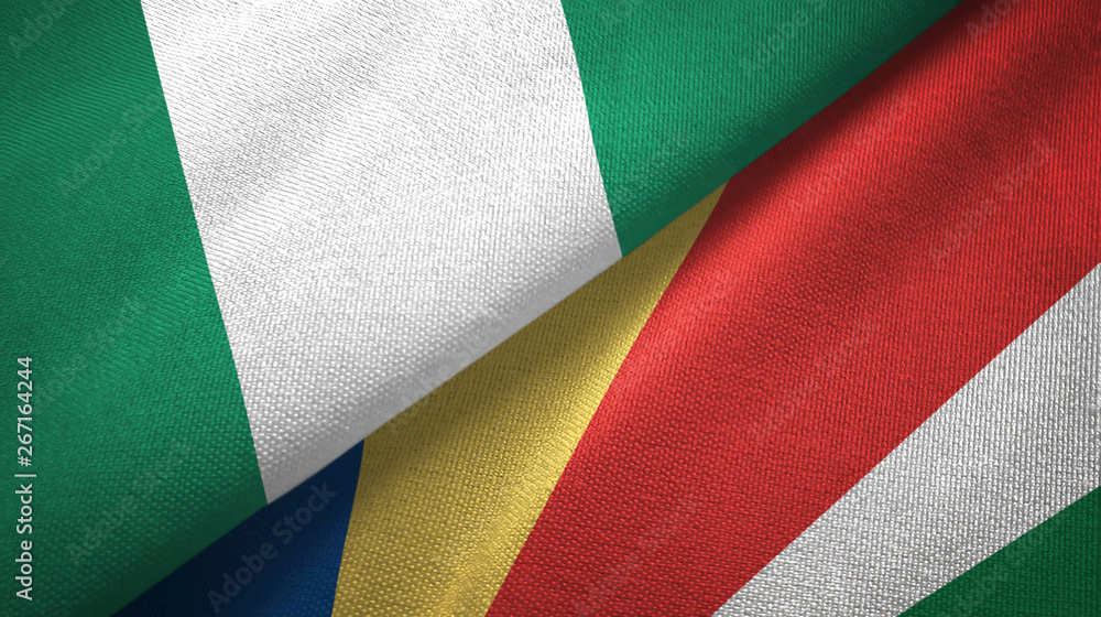 Nigeria and Seychelles two flags textile cloth, fabric texture Nigeria and Seychelles two flags textile cloth, fabric texture