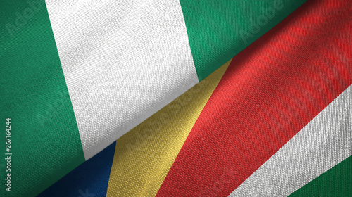 Nigeria and Seychelles two flags textile cloth, fabric texture