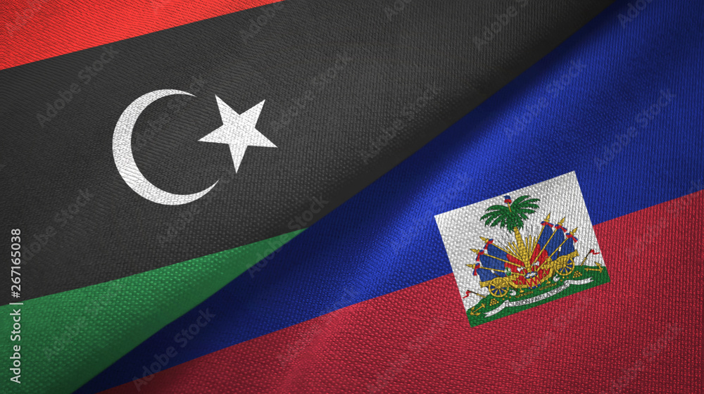 Libya and Haiti two flags textile cloth, fabric texture Libya and Haiti two flags textile cloth, fabric texture
