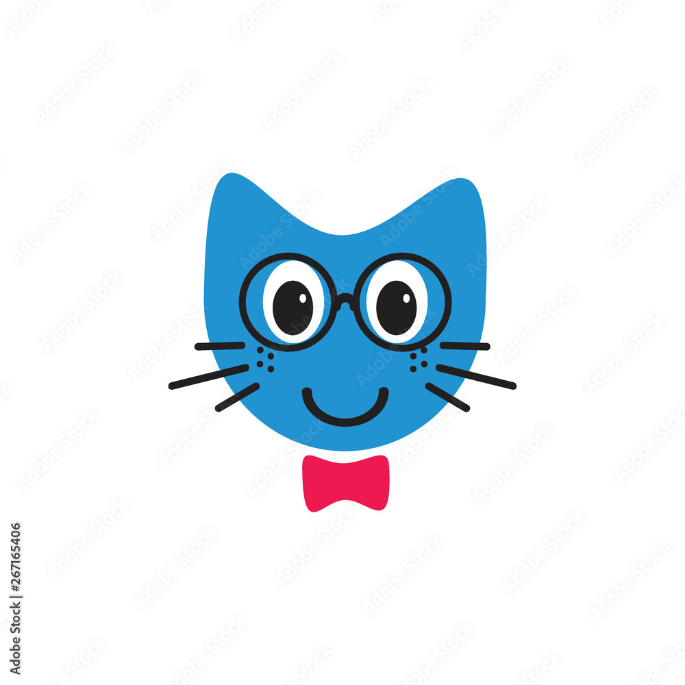 Fototapeta premium smiling cat with glasses emoticon illustrations logo concept