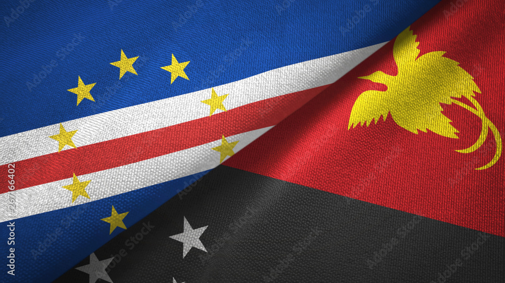 Cabo Verde and Papua New Guinea two flags textile cloth, fabric texture Cabo Verde and Papua New Guinea two flags textile cloth, fabric texture