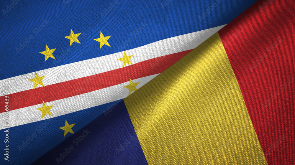 Fototapeta premium Cabo Verde and Romania two flags textile cloth, fabric texture