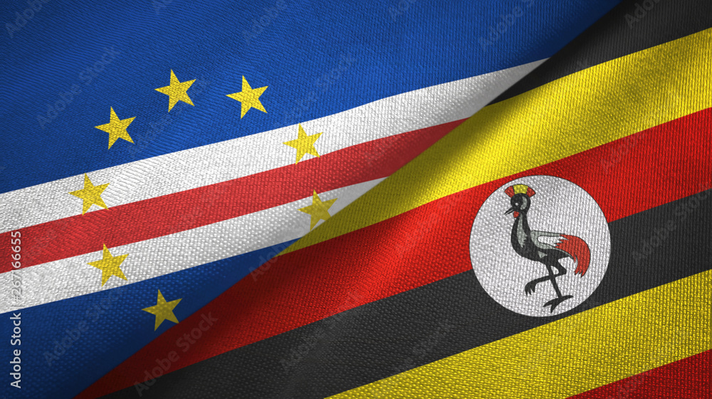 Fototapeta premium Cabo Verde and Uganda two flags textile cloth, fabric texture