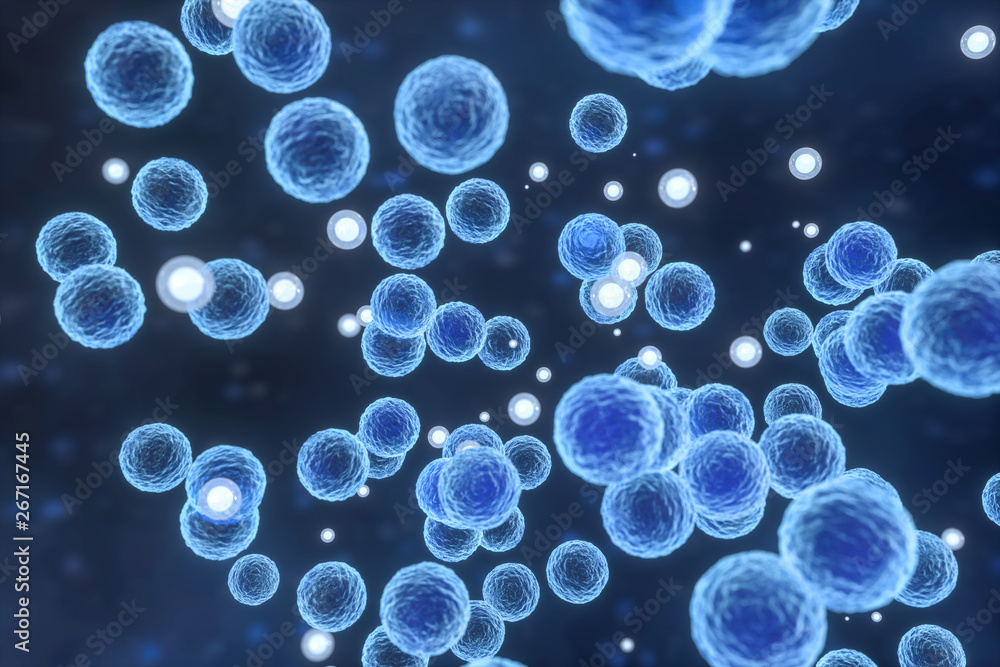 Infectious virus with surface details on blue background, 3d rendering. Infectious virus with surface details on blue background, 3d rendering.