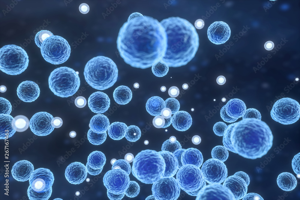 Infectious virus with surface details on blue background, 3d rendering. Infectious virus with surface details on blue background, 3d rendering.