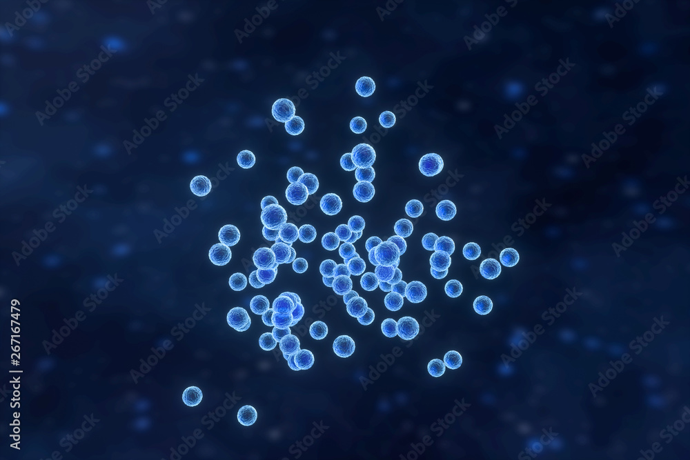 Infectious virus with surface details on blue background, 3d rendering. Infectious virus with surface details on blue background, 3d rendering.