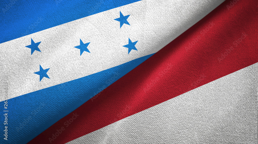 Fototapeta premium Honduras and Indonesia two flags textile cloth, fabric texture