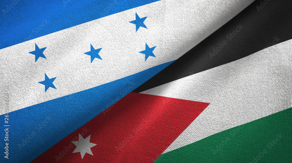 Honduras and Jordan two flags textile cloth, fabric texture Honduras and Jordan two flags textile cloth, fabric texture