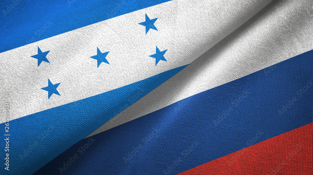 Honduras and Russia two flags textile cloth, fabric texture Honduras and Russia two flags textile cloth, fabric texture