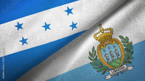 Honduras and San Marino two flags textile cloth, fabric texture