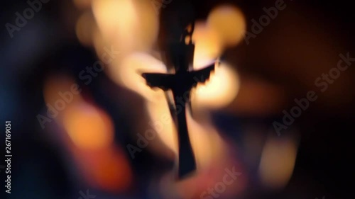 Wallpaper Mural Blurred Crucifix Silhouette on Fire Flames Dark Background Slow Motion Torontodigital.ca