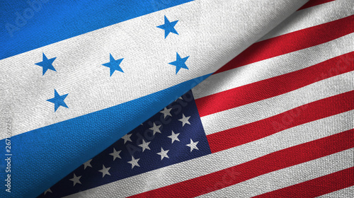Foto Honduras and United States two flags textile cloth, fabric texture