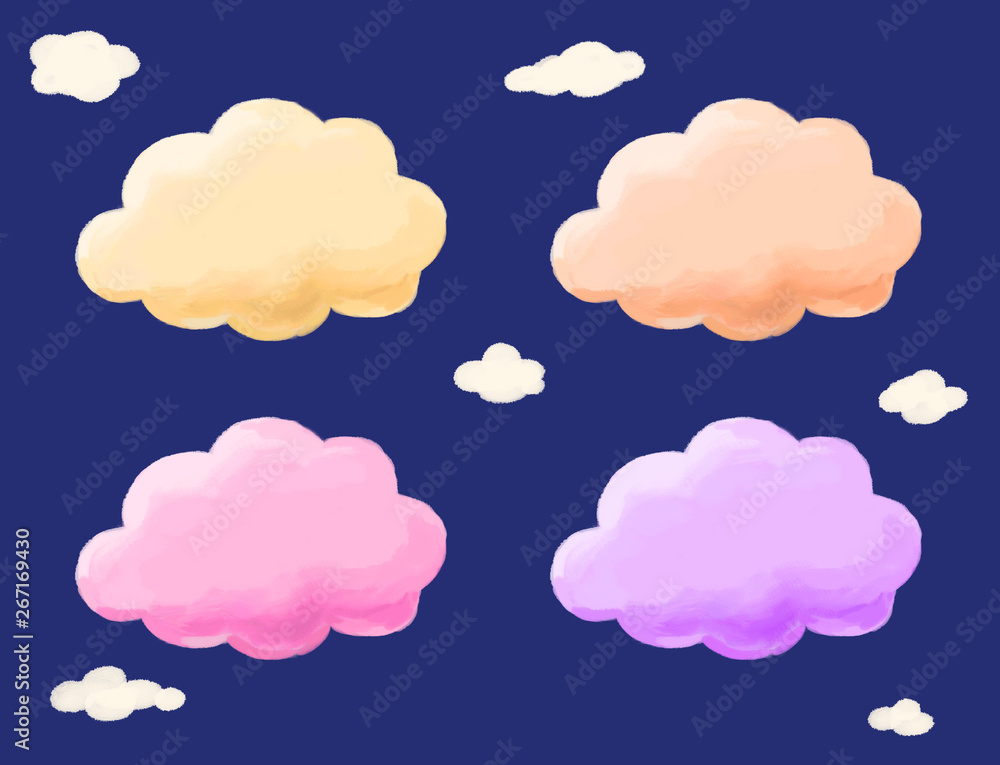 따뜻한 색상의 구름들, 구름 소스, 다양한 색상의 구름 일러스트