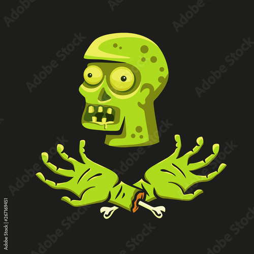 Zombie head with hands, illustration on a zombie theme