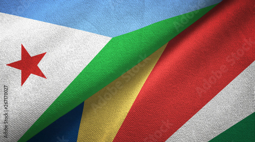 Djibouti and Seychelles two flags textile cloth, fabric texture photo