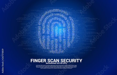 vector thumbprint icon from one and zero binary code. background concept for finger scan technology and privacy access.