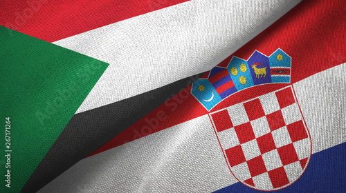 Sudan and Croatia two flags textile cloth, fabric texture