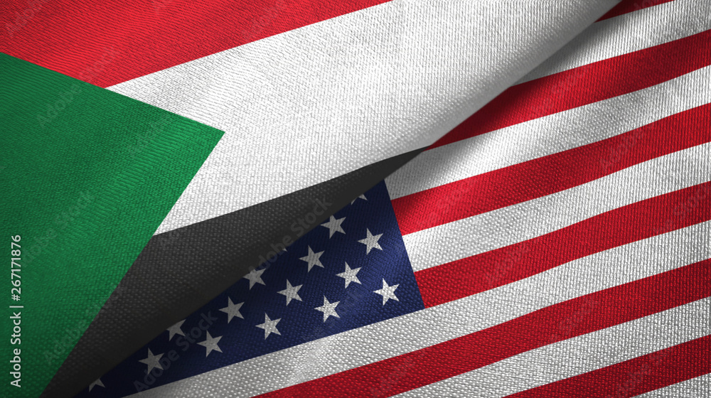 Sudan and United States two flags textile cloth, fabric texture Sudan and United States two flags textile cloth, fabric texture