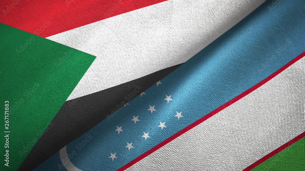 Sudan and Uzbekistan two flags textile cloth, fabric texture Sudan and Uzbekistan two flags textile cloth, fabric texture