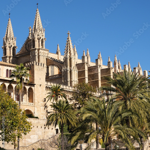 Palma Mallorca cathedral Santa Maria La Seu sunny side view