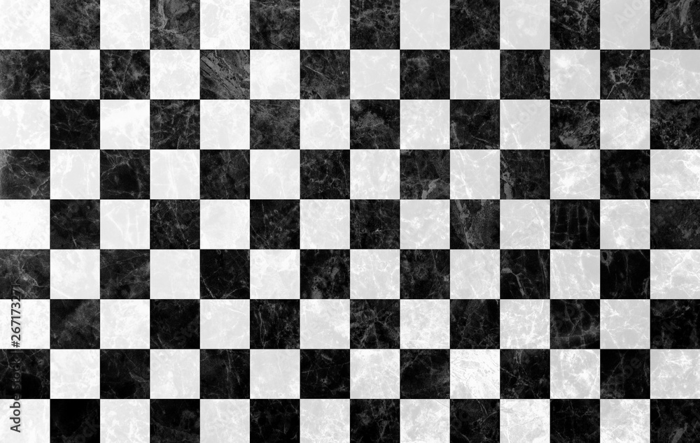 Fototapeta premium 大理石調のチェッカータイル黒