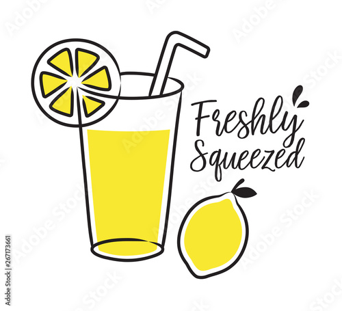 Vector illustration of freshly squeezed lemonade and lemon.