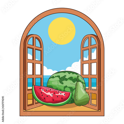 Fresh fruit nutrition healthy window frame