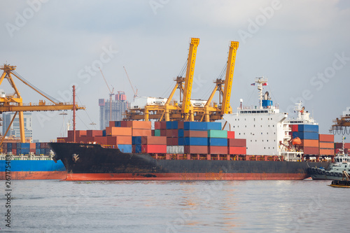 port Industrial loading containers shipping at Chao Phraya river side in bangkok.