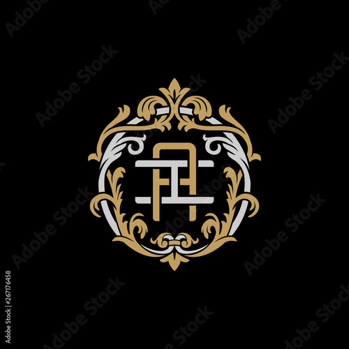 Initial letter I and A, IA, AI, decorative ornament emblem badge, overlapping monogram logo, elegant luxury silver gold color on black background
