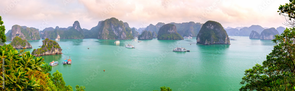 Beautiful landscape Halong Bay view from adove the Ti Top Island. Halong Bay is the UNESCO World Heritage Site, it is a beautiful natural wonder in northern Vietnam