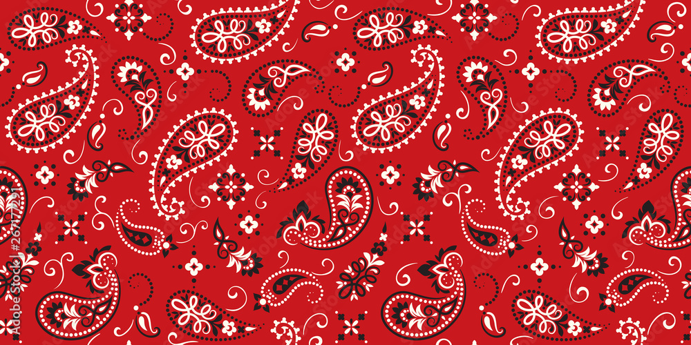 Tapeten Nahtloses Muster basierend auf Ornament Paisley Bandana Print.  Vektor-Ornament-Paisley-Bandana-Druck. Seidenhalstuch oder Halstuch im  quadratischen Musterdesign, bestes Motiv für den Druck auf Stoff oder  Papier. - Nikkel-Art.de