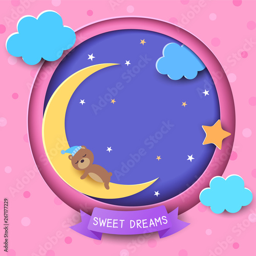Teddy bear sweet dreams paper art style