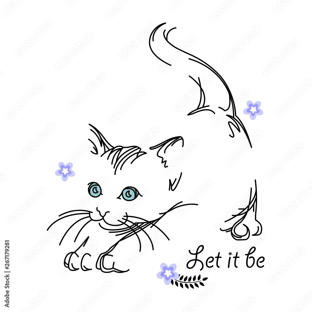 Fototapeta premium Cool Cat illustration for nursery t-shirt, kids apparel, baby shower party invitation. Simple child summer design - Vector