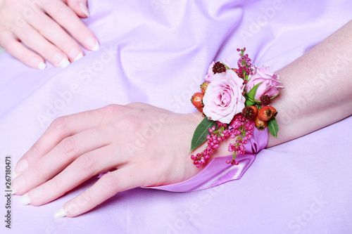 Fototapeta Wrist corsage for autumn wedding